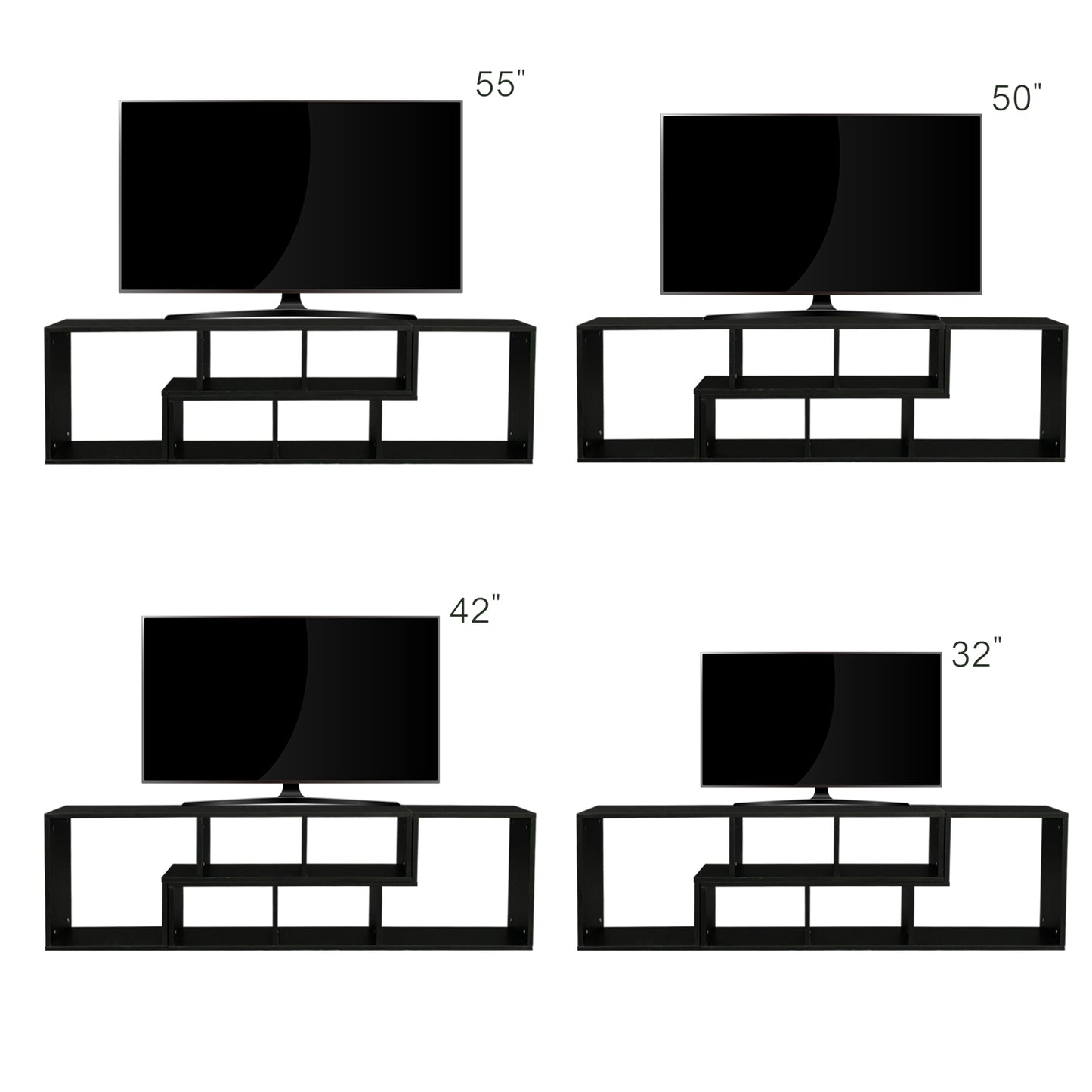 Alpha Double L-Shaped TV Stand - Black