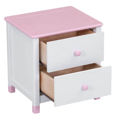 Hana Wooden Nightstand with Two Drawers - White+Pink