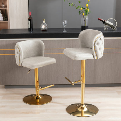 Tufted Swivel Barstools - Beige  Set of 2