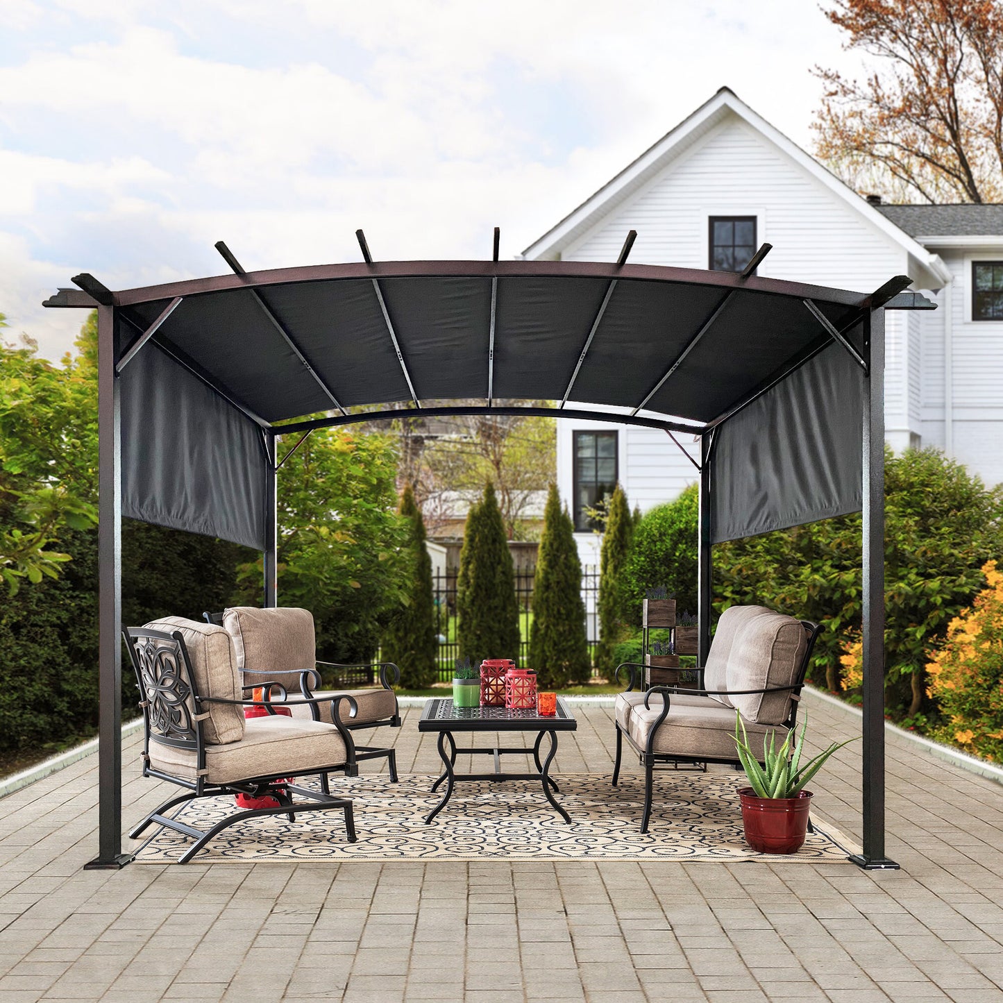 Manson 12 x 9 ft Outdoor Retractable Pergola - Gray