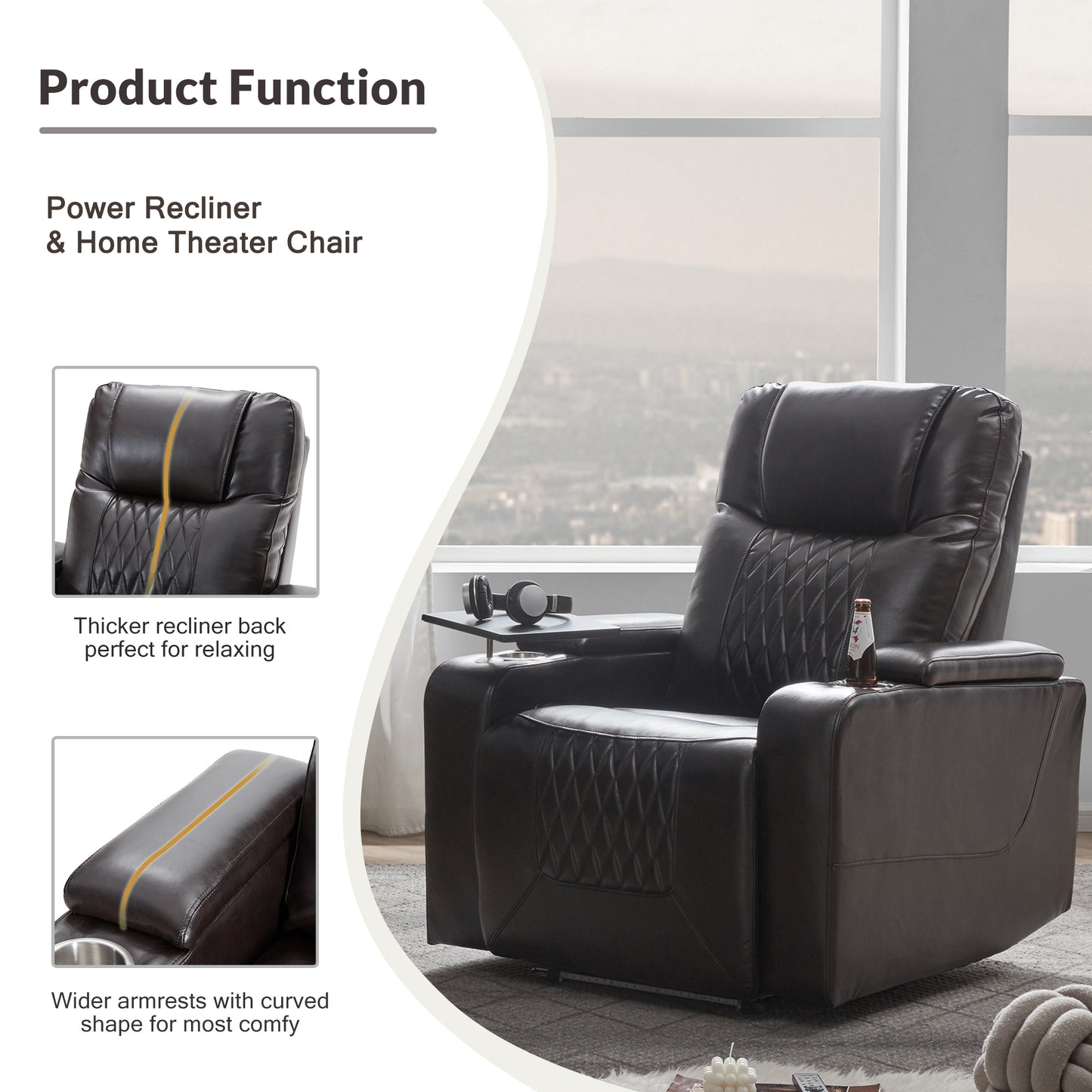 Nest Power Motion Recliner with  360° Swivel Tray - Black