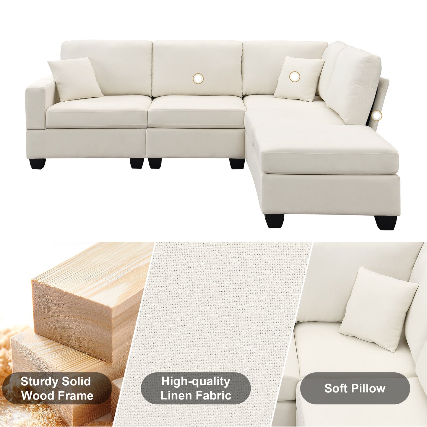 Aria 5-Seat Modular Sectional Set with Convertible Ottoman - Beige