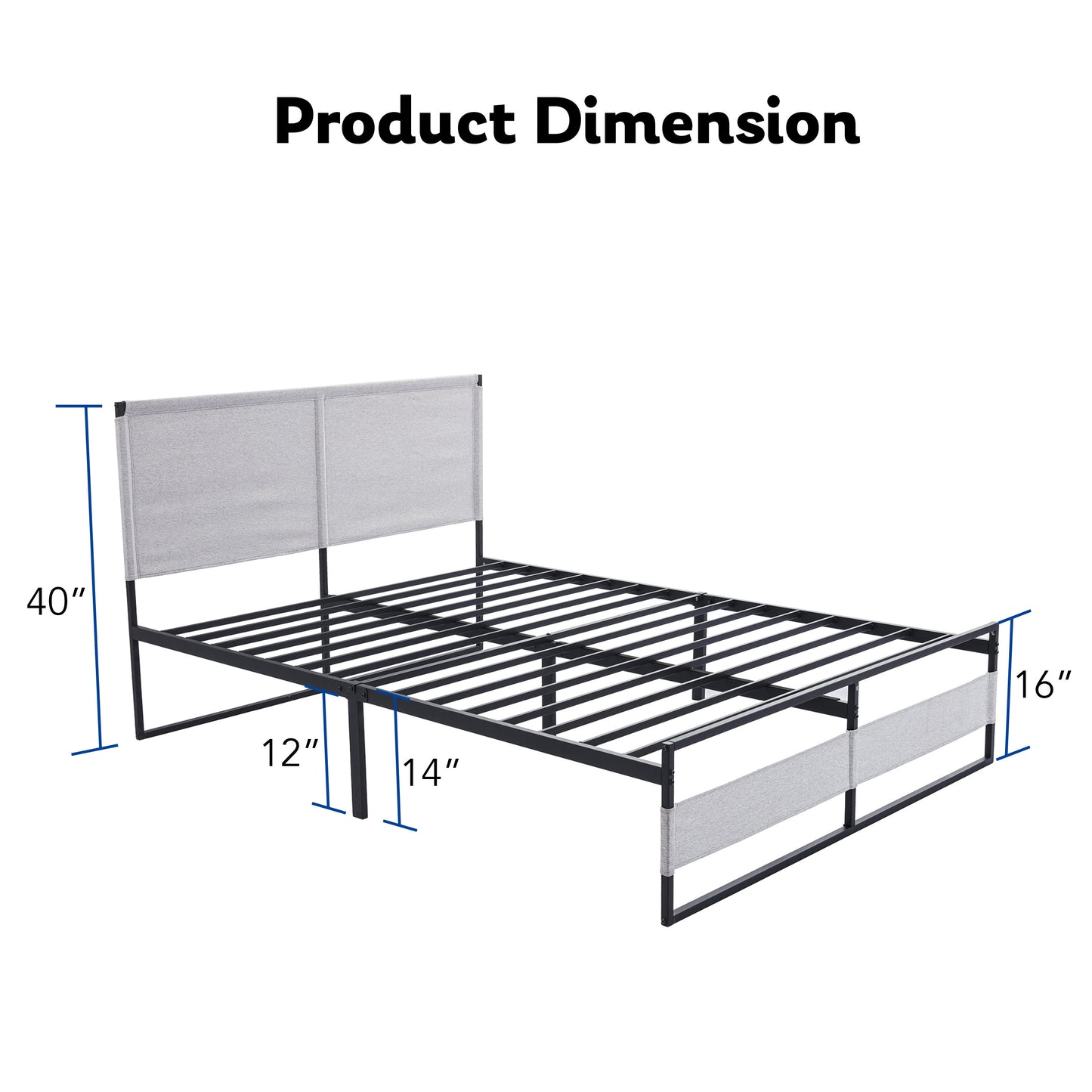 Ovi Queen Size Metal Bed Frame - Gray