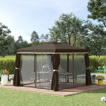 Caruso 10 x 10 ft  Gazebo Canopy Shelter  with Double Vented Roof - Coffee