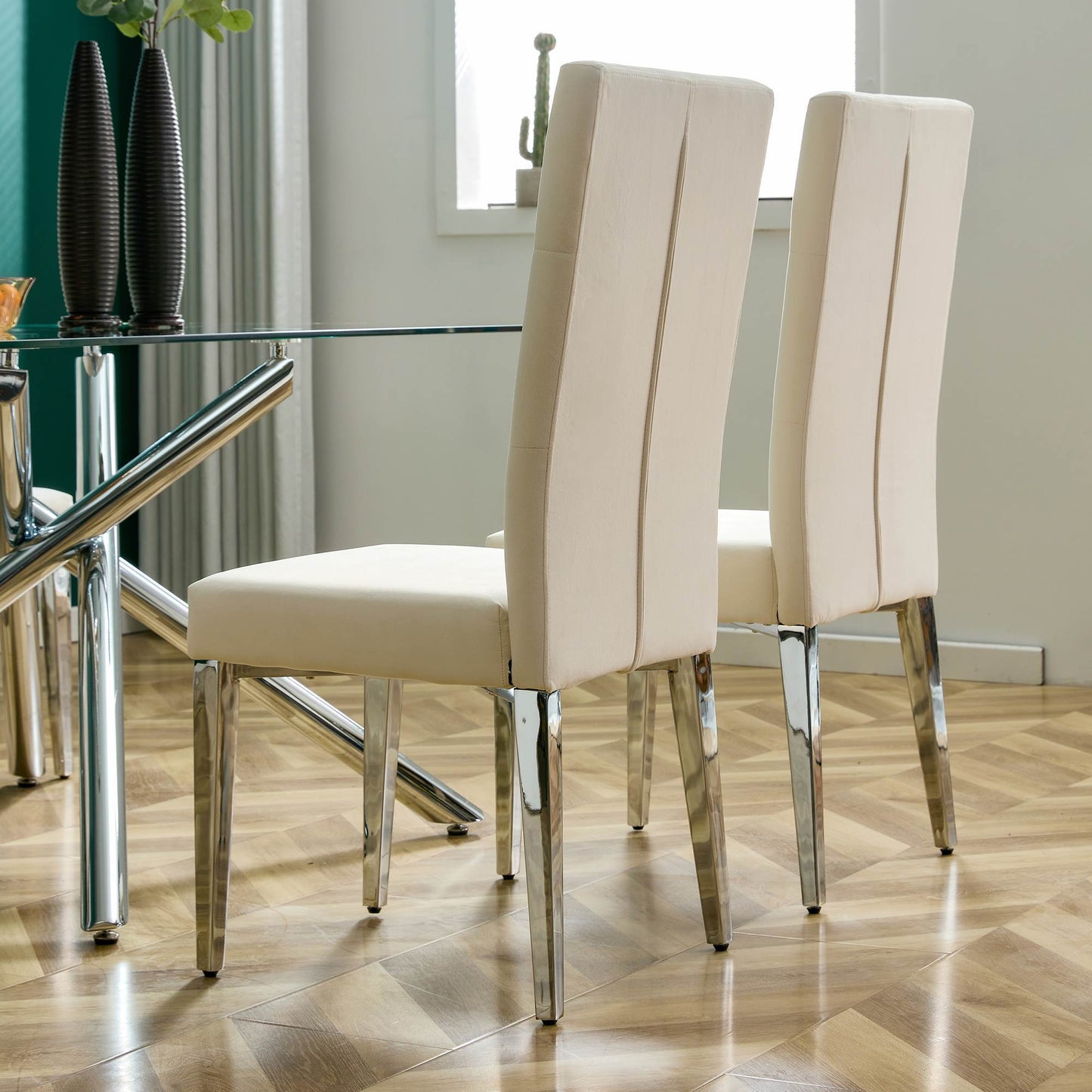 Galvin Velvet Dining Chairs with Metal Legs (Set of 2) - Beige