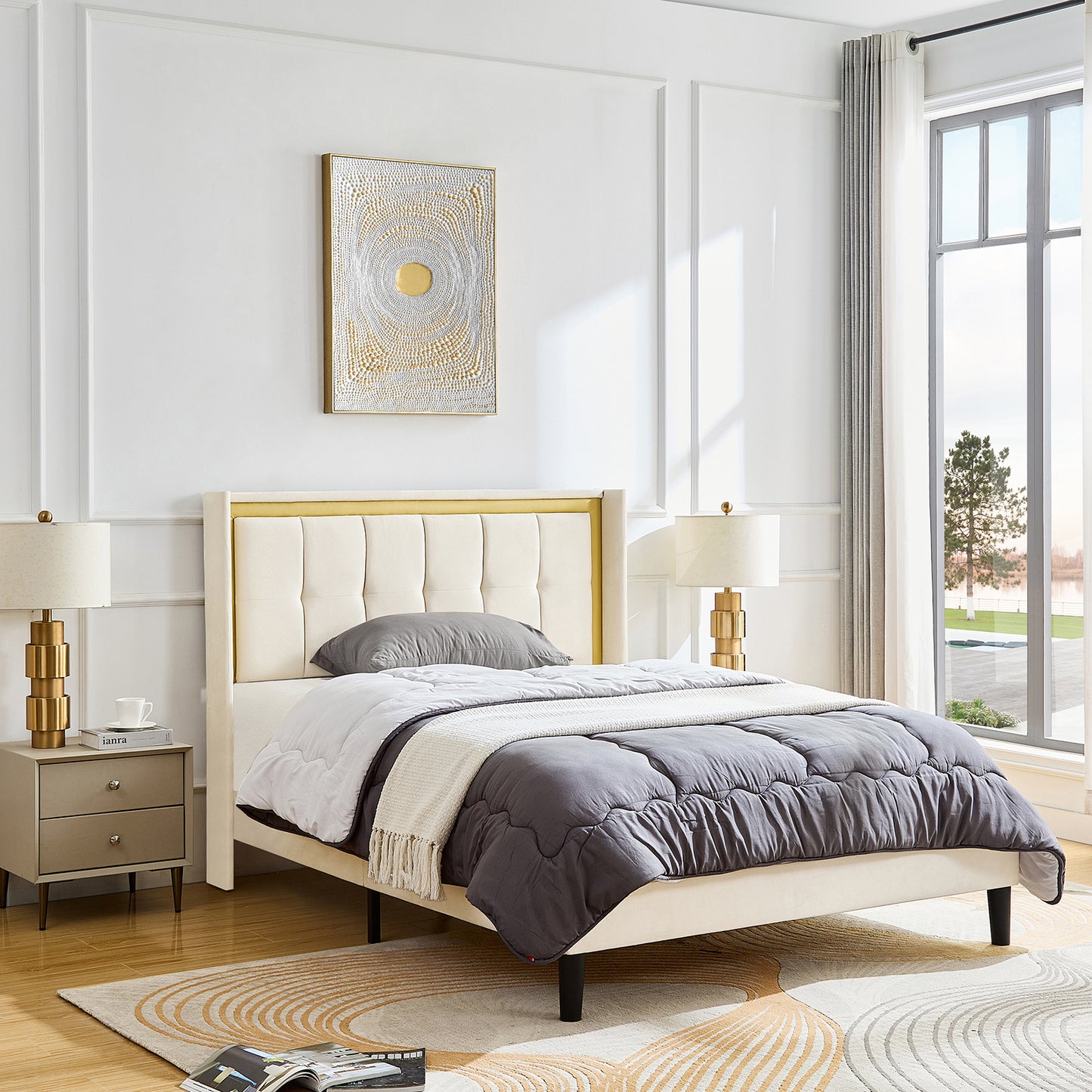 Vito Queen Size Platform Bed Frame - Beige