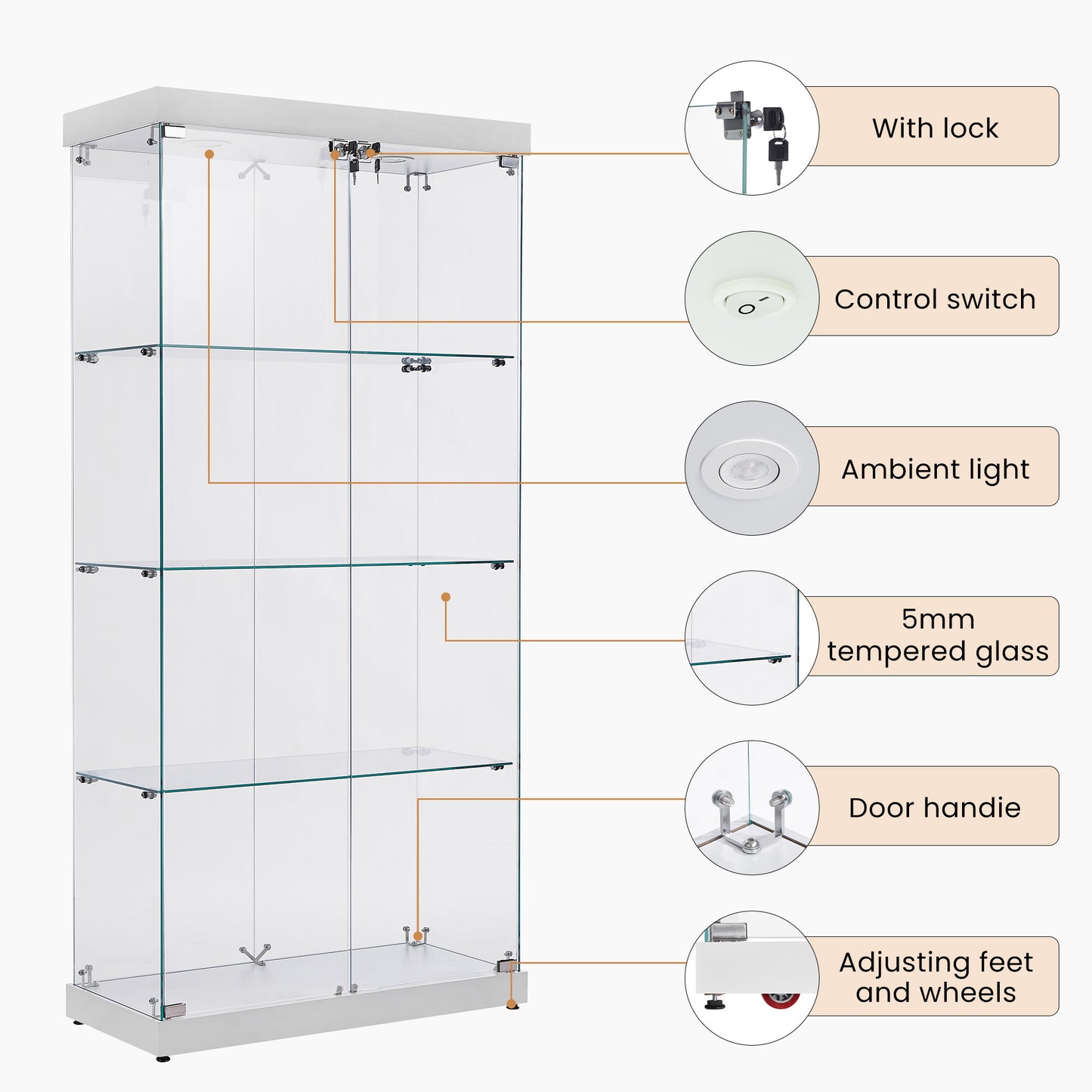 Stargazer 4 Shelves Glass Display Cabinet - White