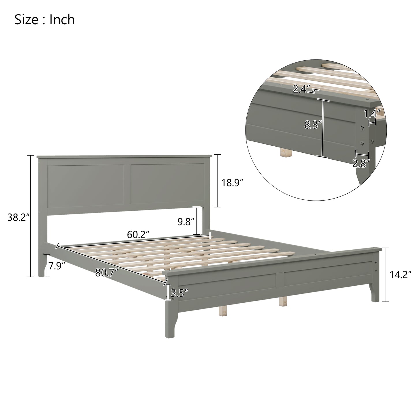 Miller Queen Size Platform Bed Frame - Gray