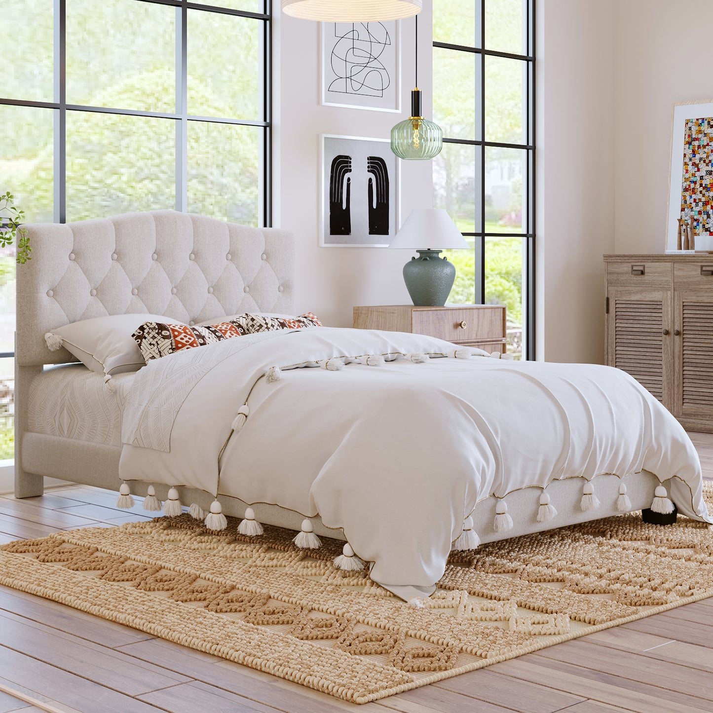 Domoni Full Size Platform Bed Frame - Beige