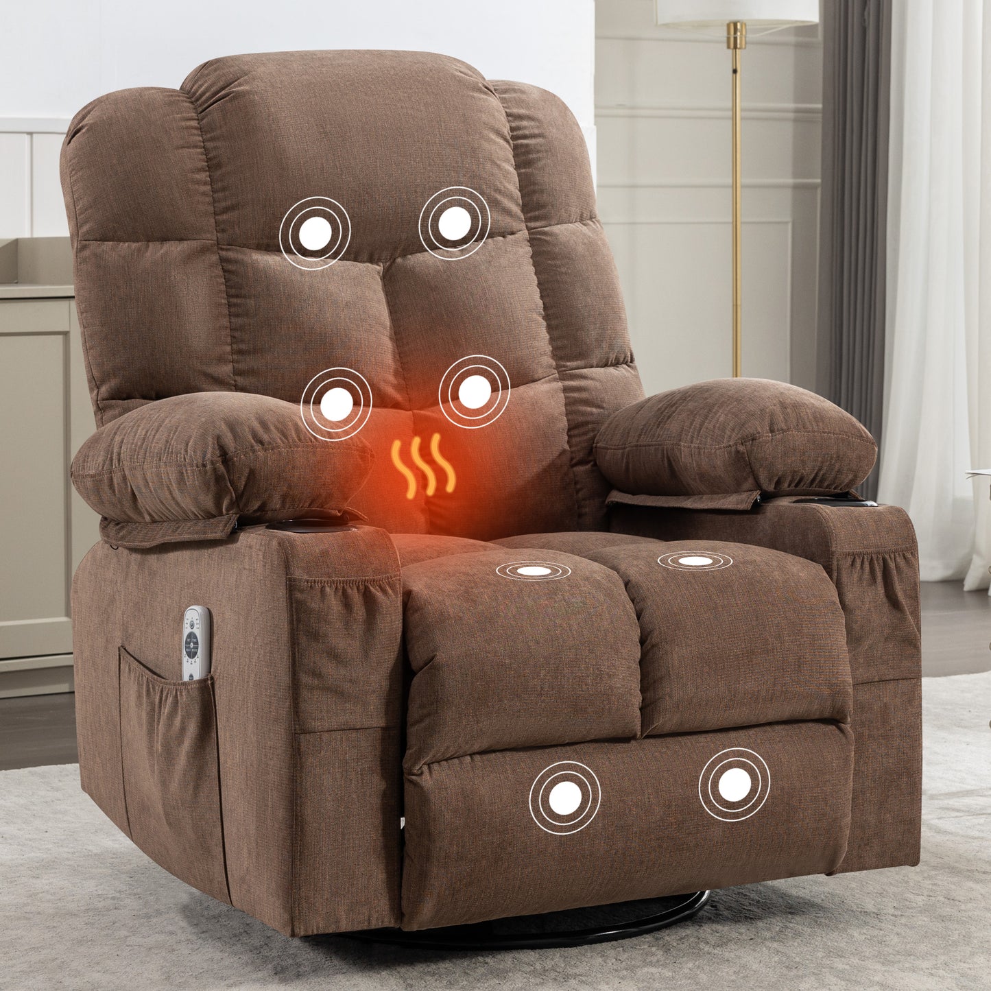 Tulano Oversized Power Recliner with Massage - Brown