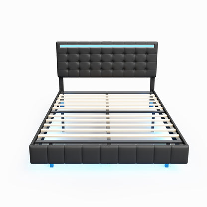 Marc Queen Size Floating Bed Frame with LED - Black