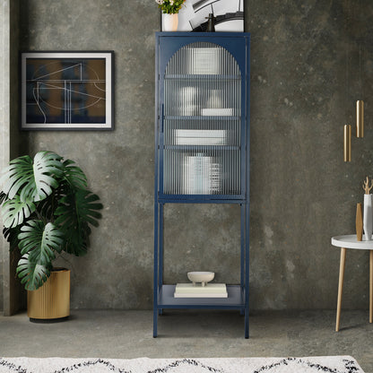 Arched Tempered Glass High Cabinet - Blue