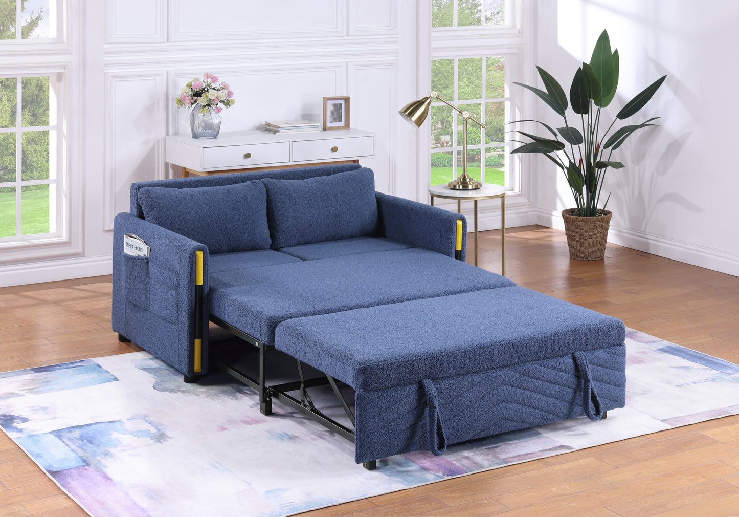 Percy Teddy Velvet Sleeper Loveseat - Navy