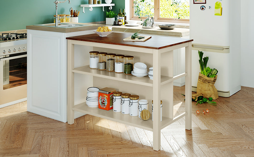 Countryside Solid Wood Rustic 45" Stationary Kitchen Island - Cream