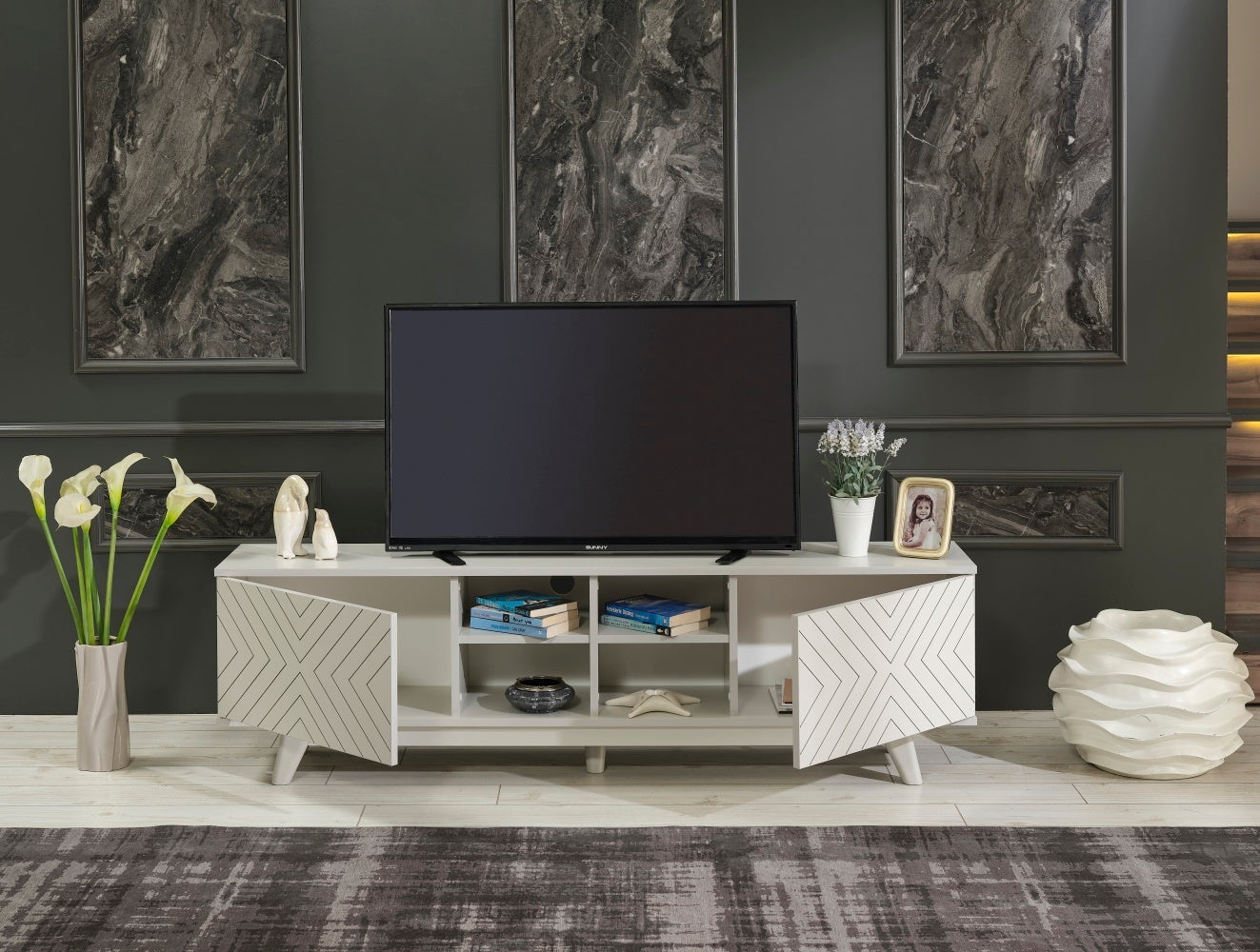 Lina Mid Century Modern TV Stand - Grey