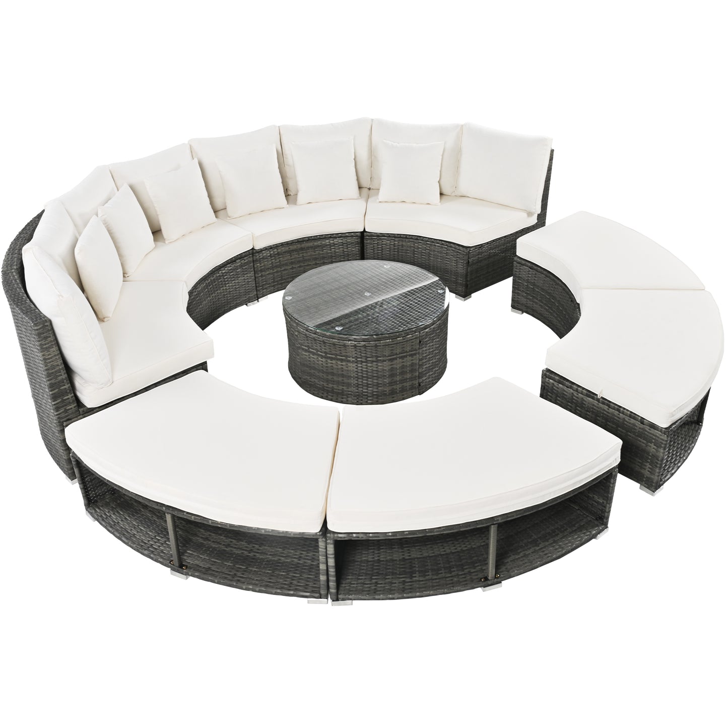 Serrano 9 Pc Outdoor Patio Circular Outdoor Sofa Set - Beige