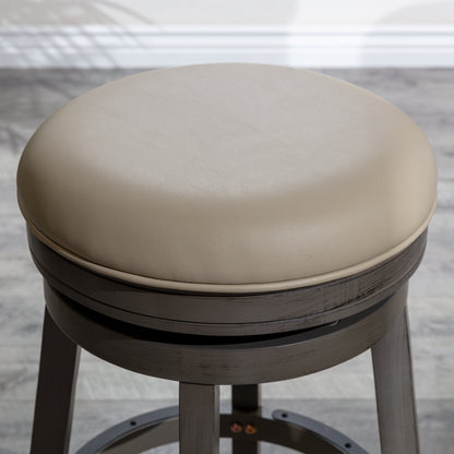 30" Bar Stool, Weathered Gray Finish, French Gray Leather Seat