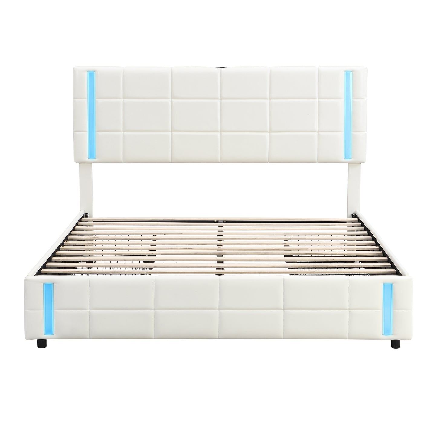 Bot Queen Size Platform Bed with LED - White