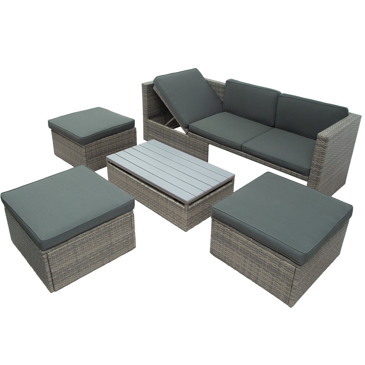 Ocie 5 Pc Outdoor Patio Rattan Sectional Sofa Set - Gray