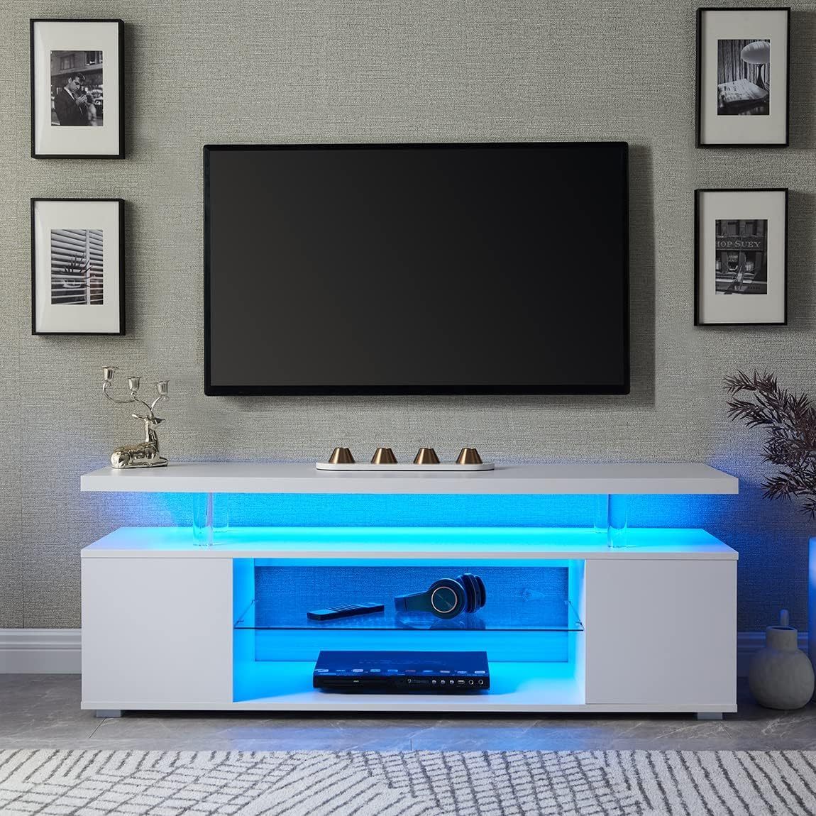 Pulse TV Stand Entertainment Center for 65 Inch TV - White