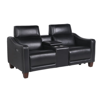 Kara Dual-Power Leather Loveseat - Black