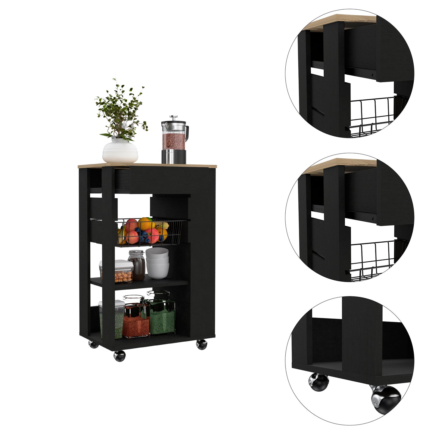 Prospect 5-Shelf 1-Drawer Kitchen Cart - Black