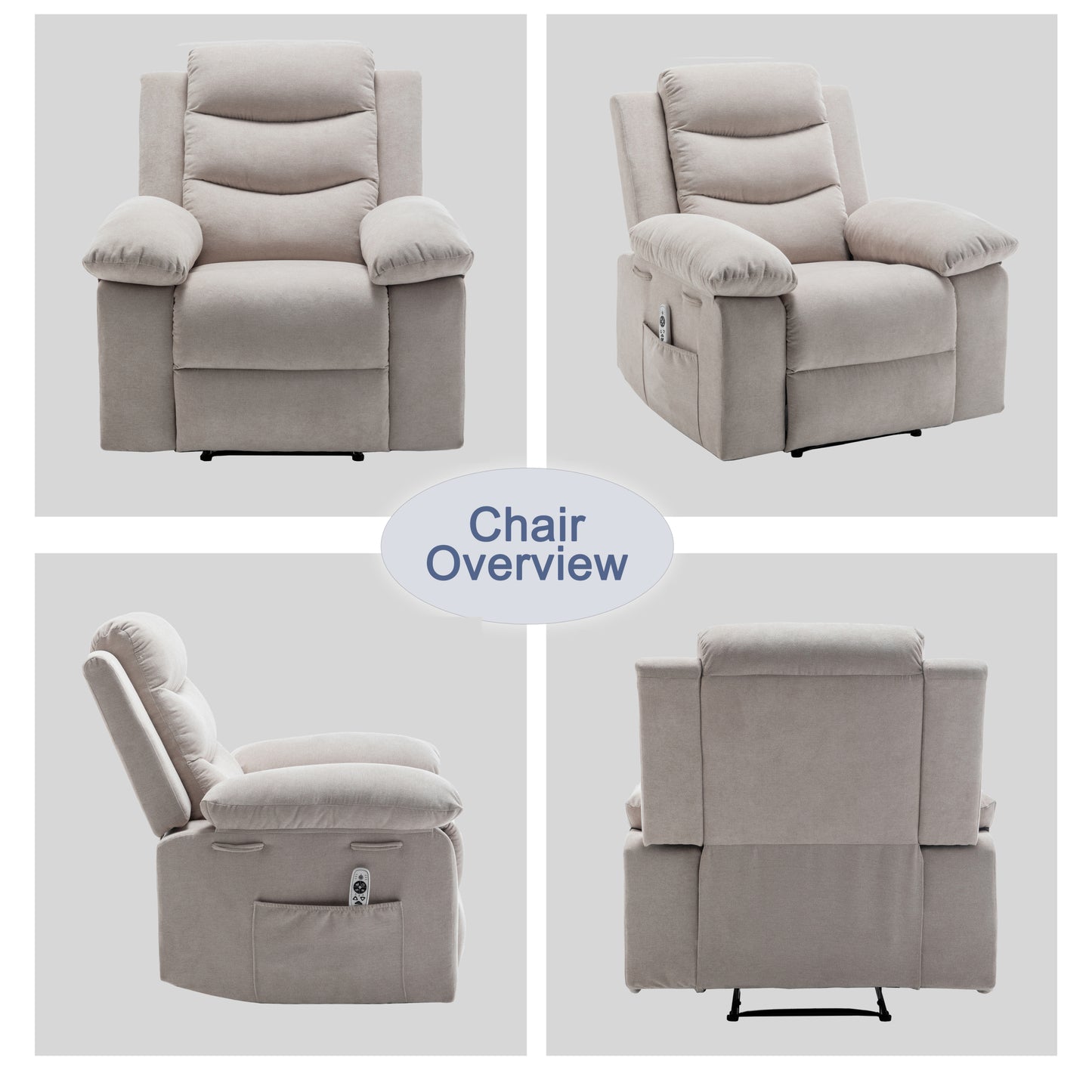 Equinox Power Recliner Chair with Adjustable Massage Function - Beige