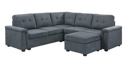 Isla Woven Fabric 6-Seater Sectional Sofa with Ottoman - Gray