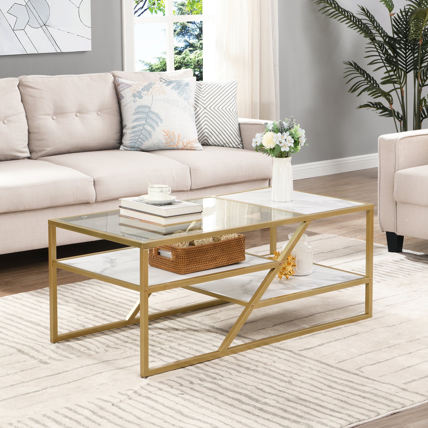 Golden Glass Shelf Coffee Table