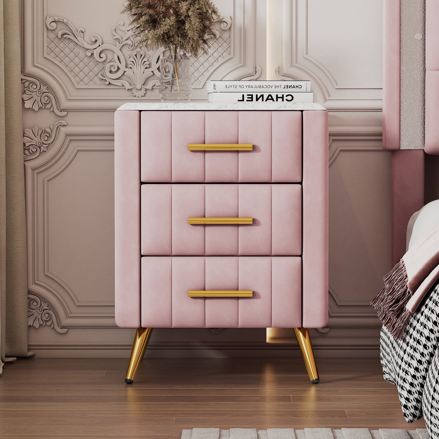 Kati Upholstered Wooden Nightstand - Pink