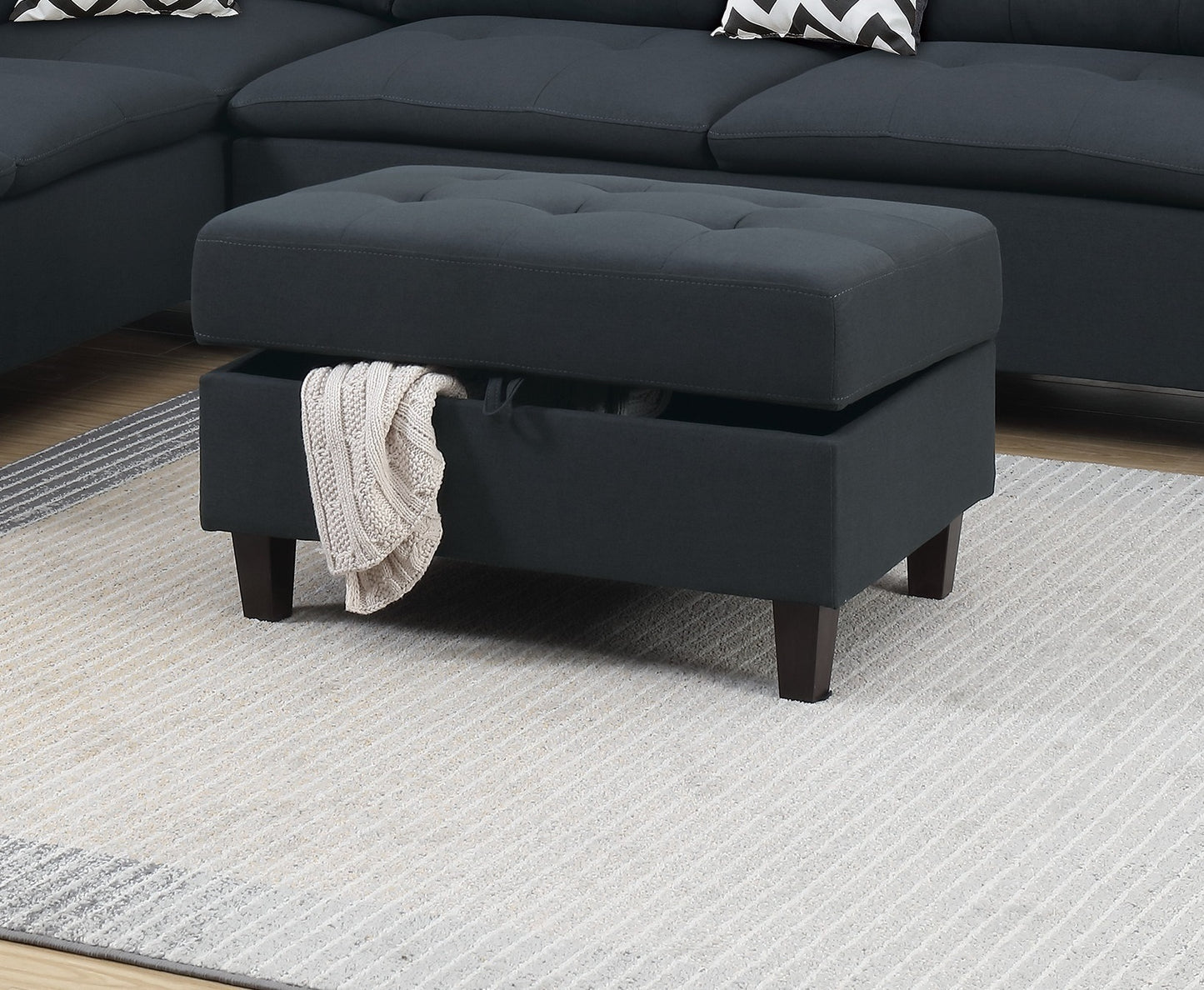 Lar Sectional Fabric Sofa w Ottoman - Black