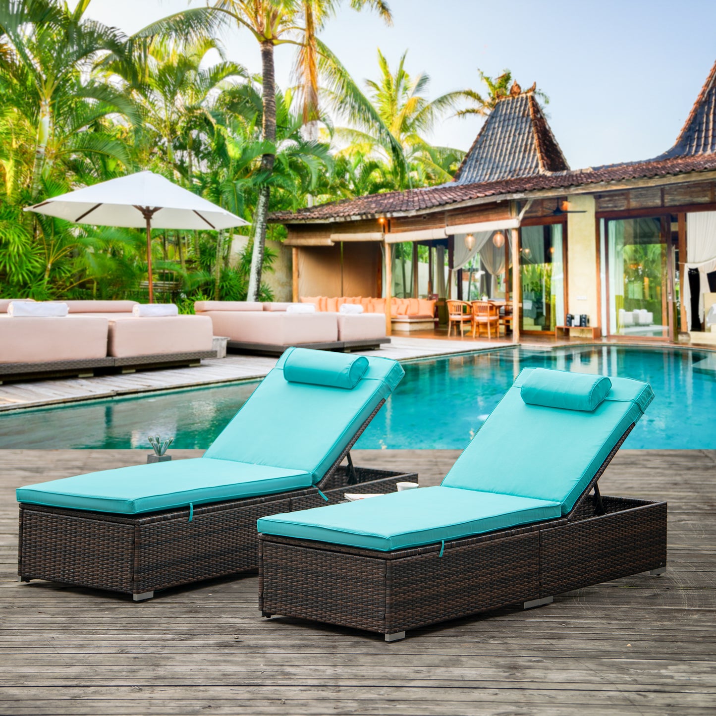 Valencia Outdoor PE Wicker Chaise Lounge  (Set of 2)