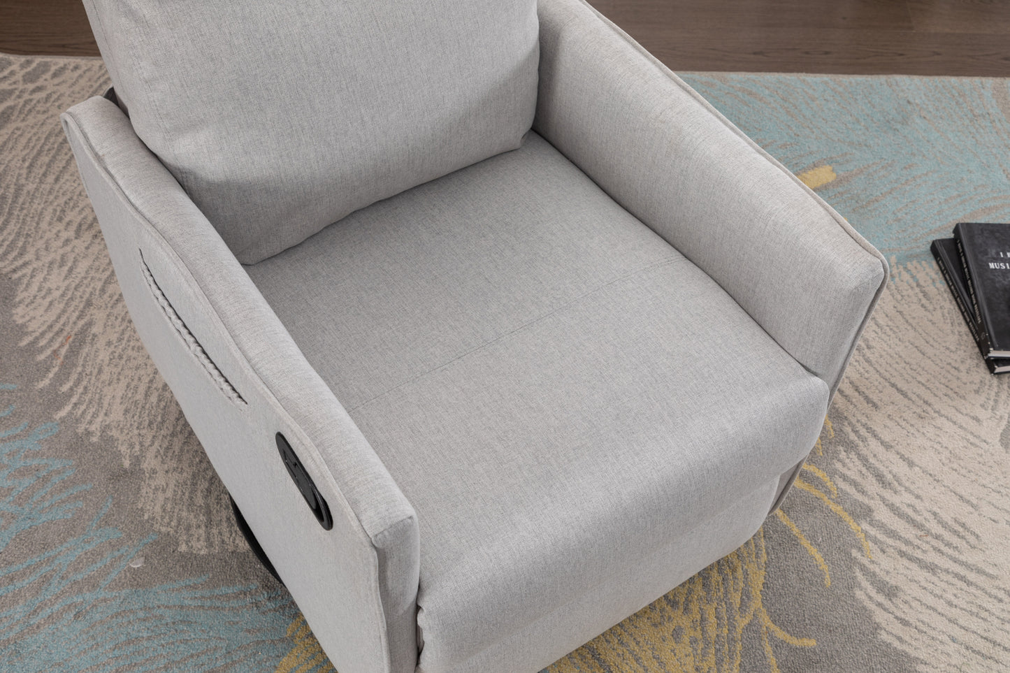 Cotton Linen Fabric Swivel Rocking Chair - Light Gray