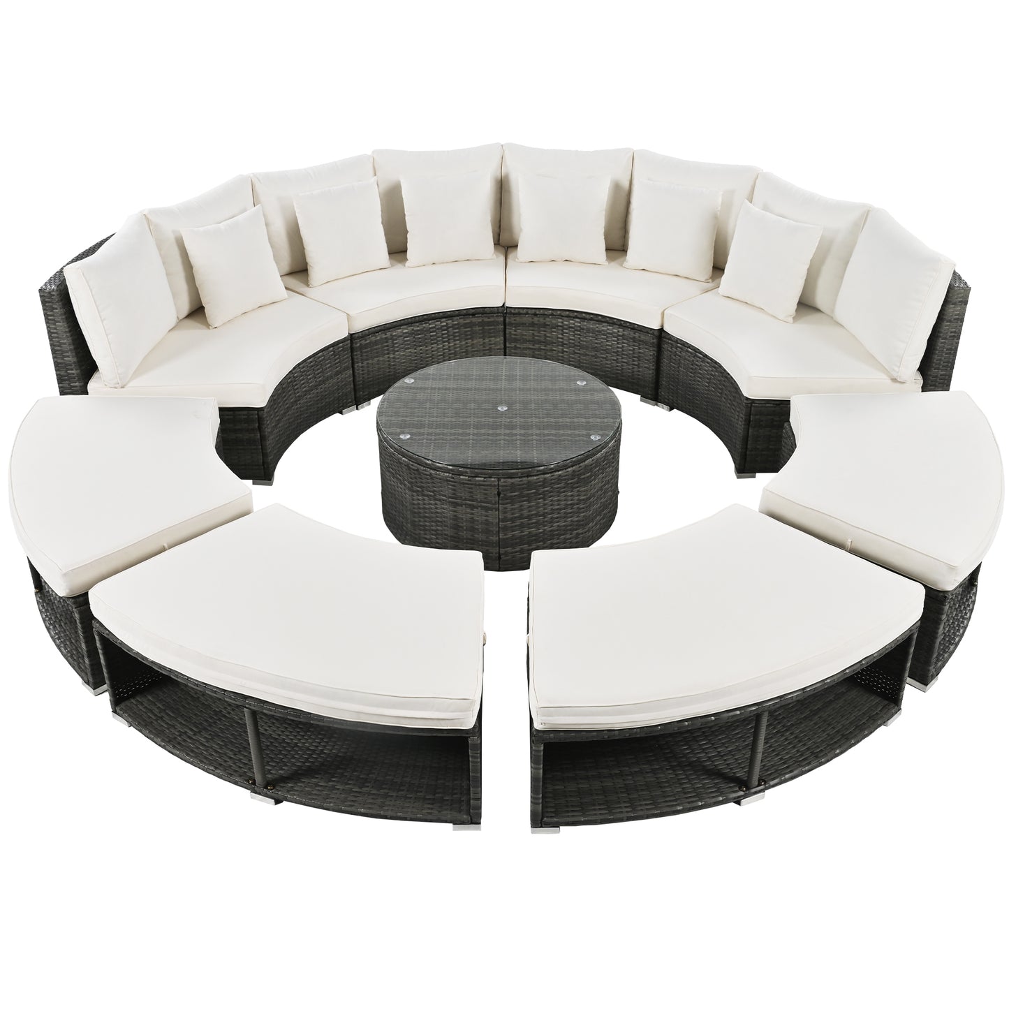 Serrano 9 Pc Outdoor Patio Circular Outdoor Sofa Set - Beige