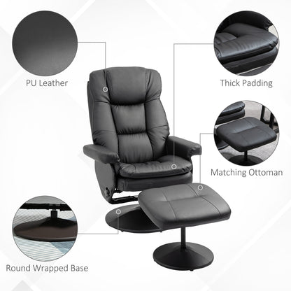 Morgan 360° Swivel Recliner Chair with Ottoman - Black