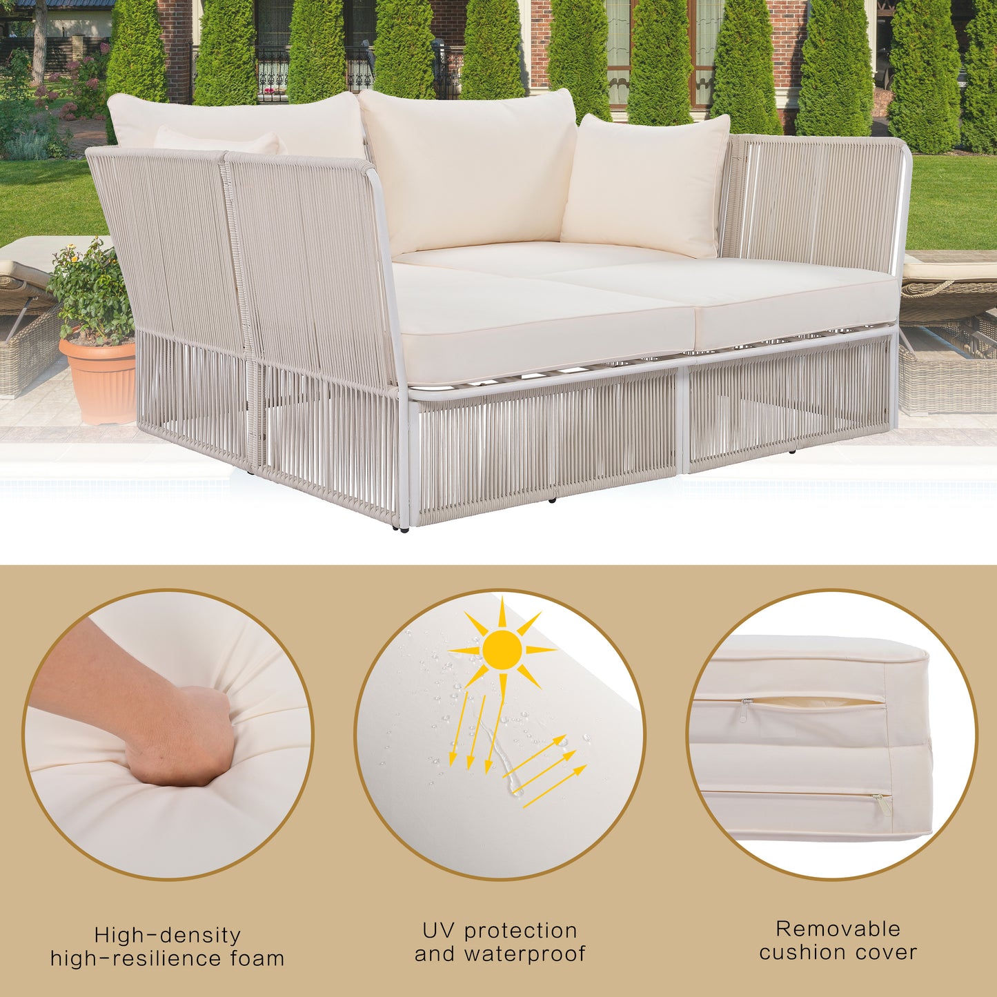 Freeda 2 Pc Outdoor Sunbed and Coffee Table Set - Beige