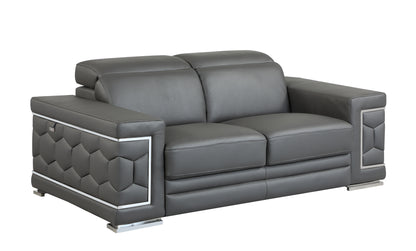 Denzel Top Grain Italian Leather Loveseat - Dark Gray