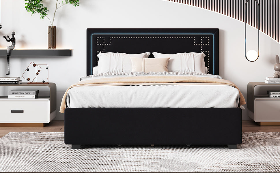 Omo Queen Size Upholstered Platform Bed - Black