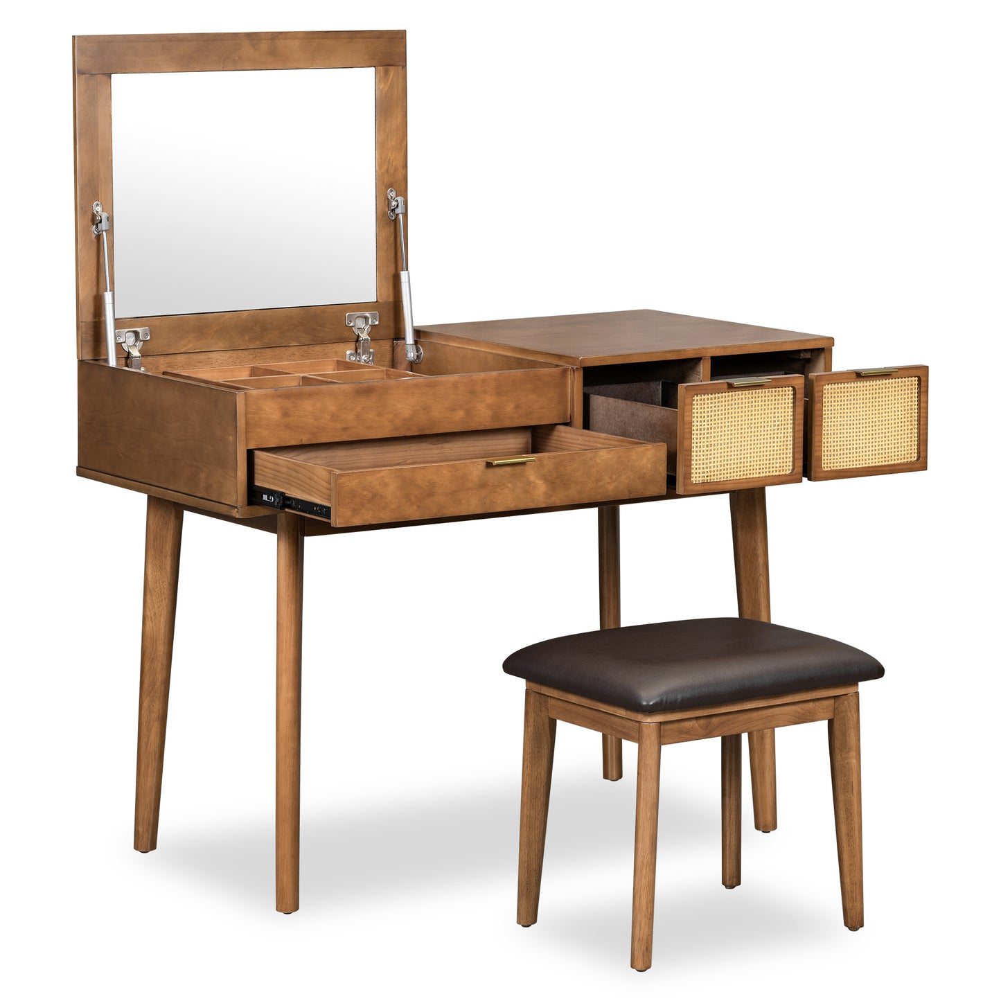 Volay Makeup Vanity Desk Set with Flip-top Mirror - Brown