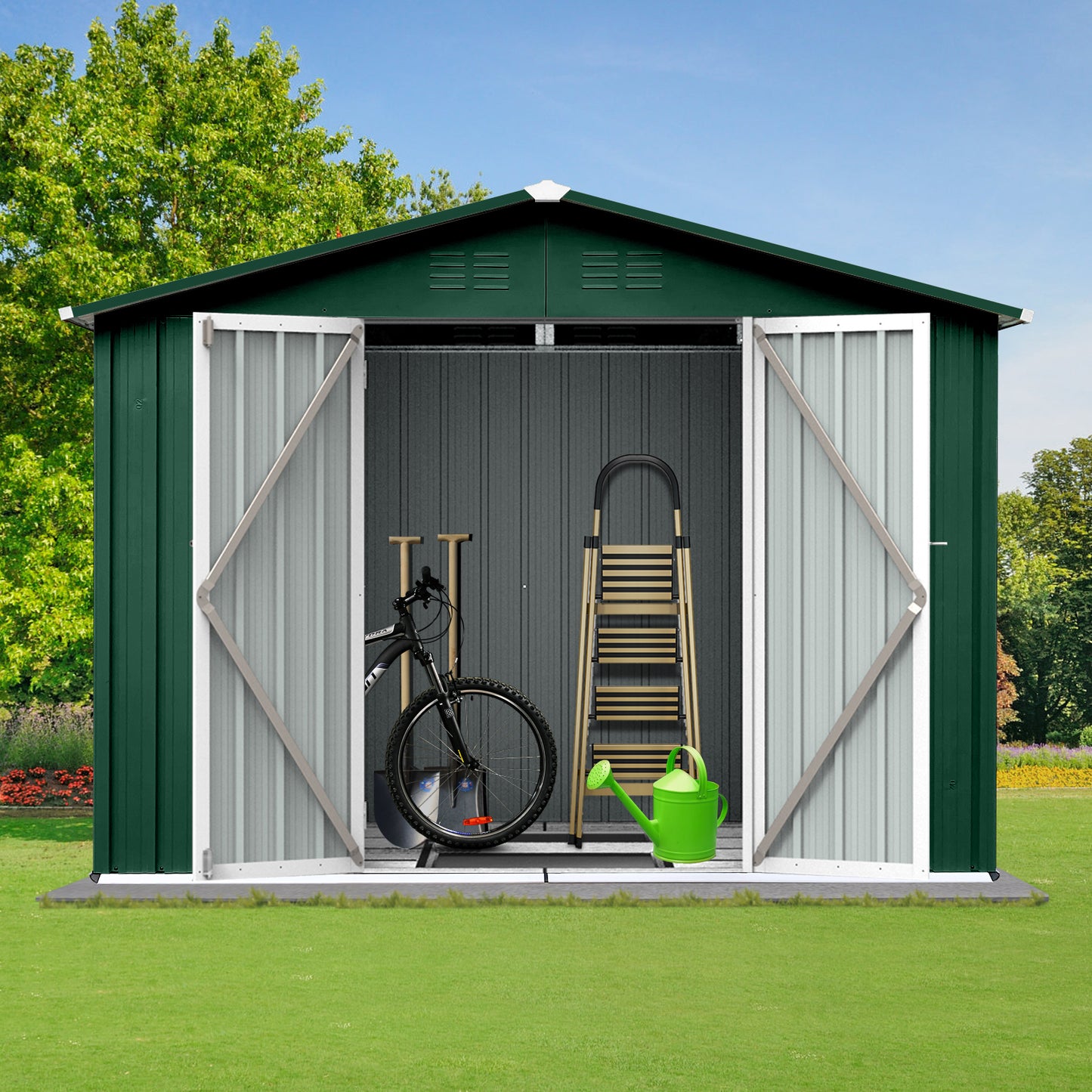 Homer 6 X 8 ft Metal Garden Sheds Outdoor Storage - Green+White