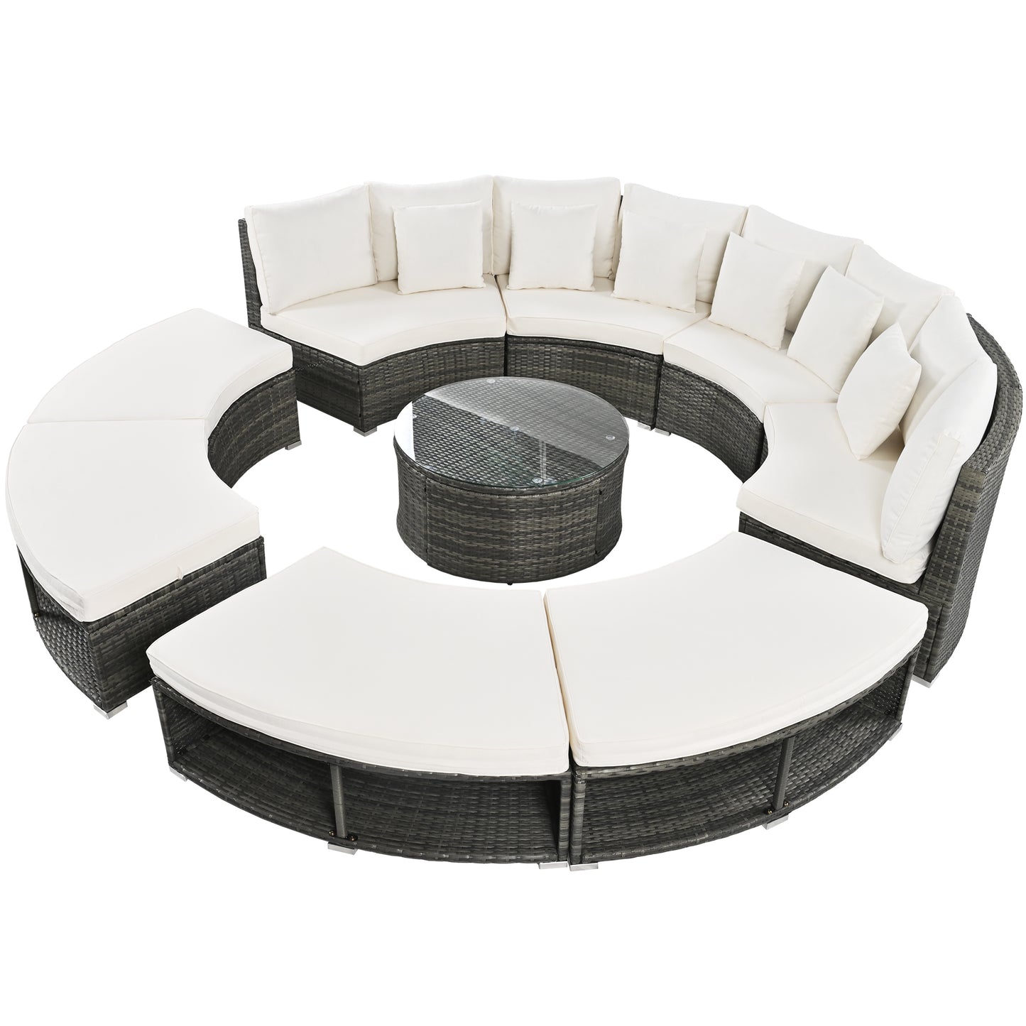 Serrano 9 Pc Outdoor Patio Circular Outdoor Sofa Set - Beige