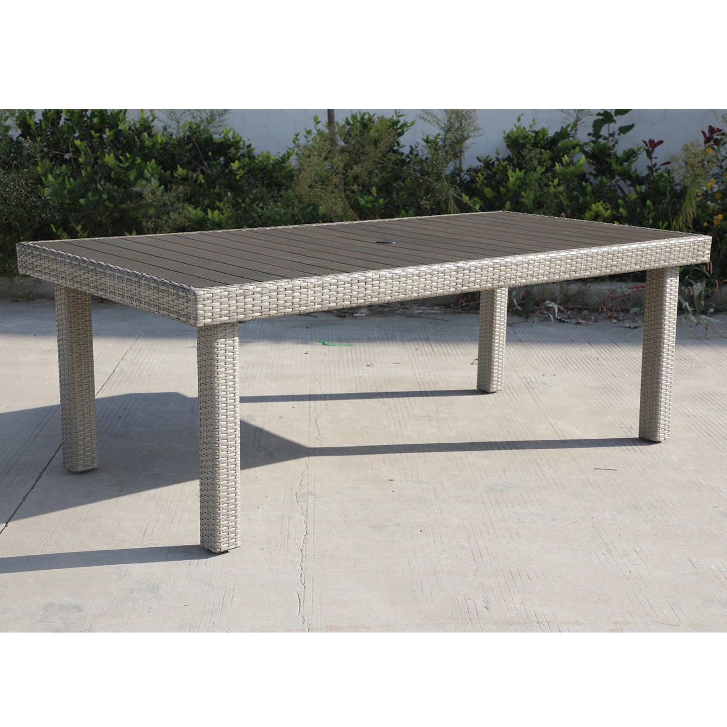 Meek Outdoor Wicker Rectangular Dining Table - Gray