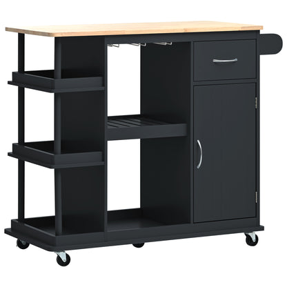 Elara Multipurpose Kitchen Cart Cabinet with Side Storage - Black