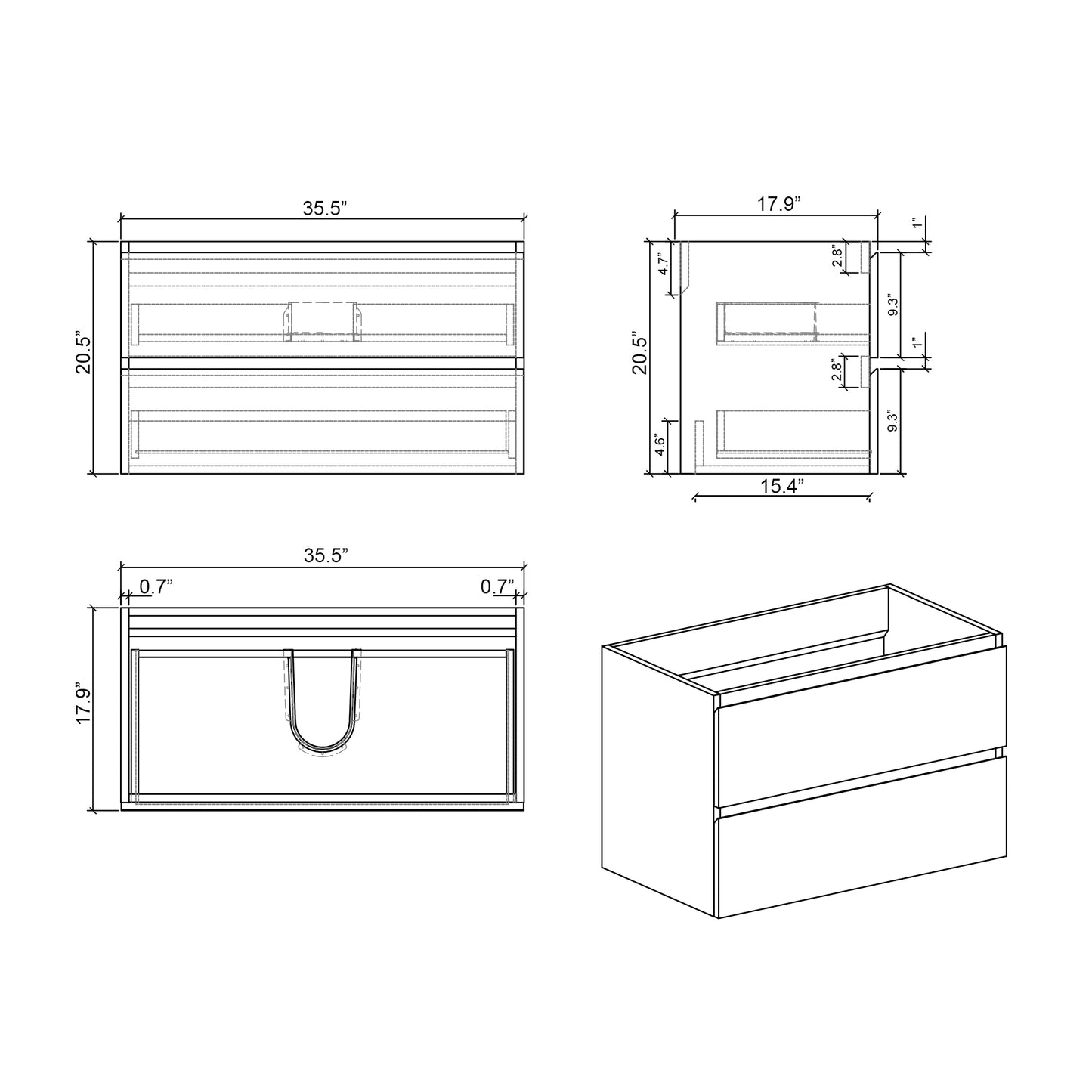 Alice 36" Bathroom Vanity with SinK Wall Mounted Floating -  White