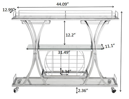 Contemporary Silver Chrome Bar Cart