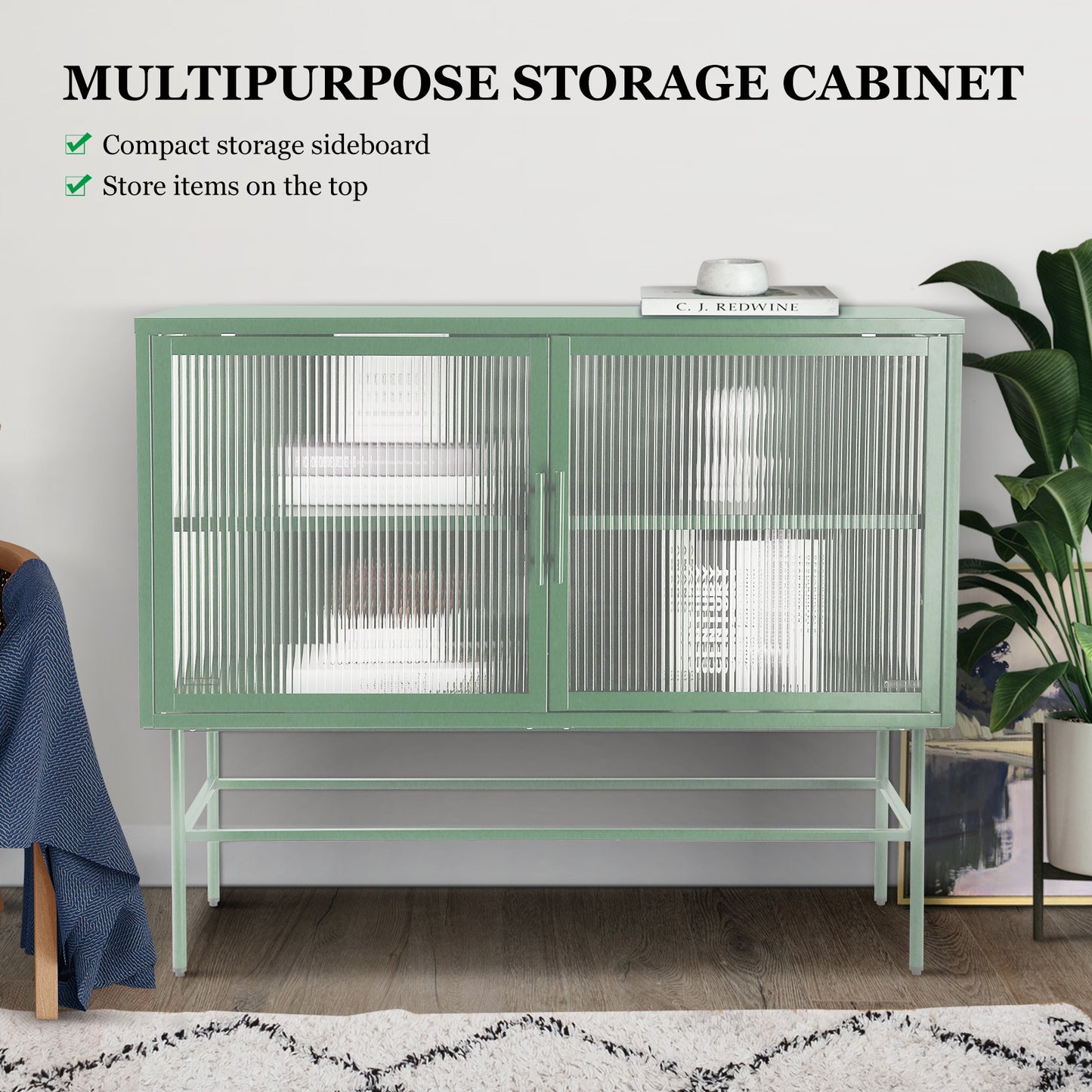 Pratt II Double Door Tempered Glass Sideboard - Mint Green