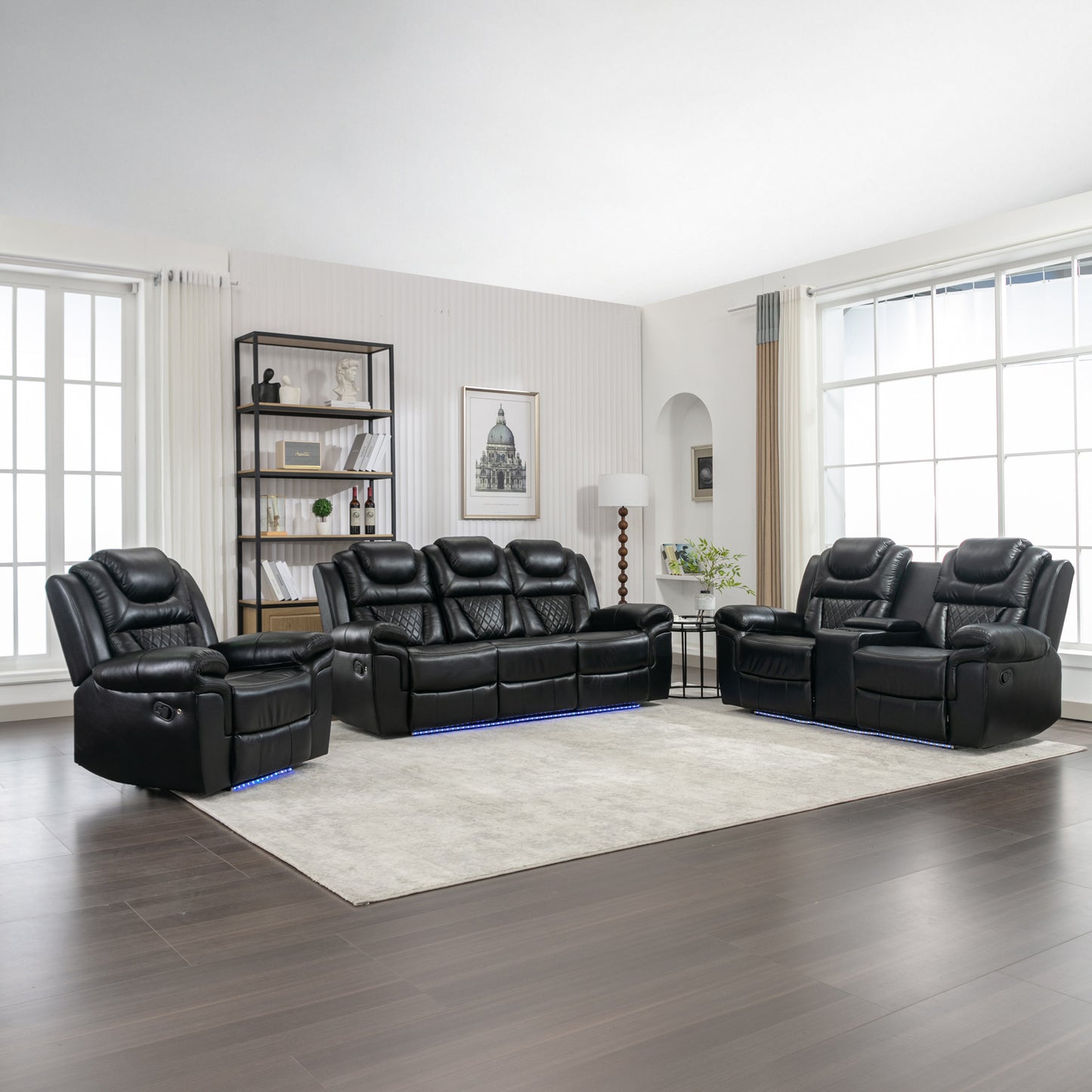 Milo 3 Pieces Recliner Sofa Sets - Black