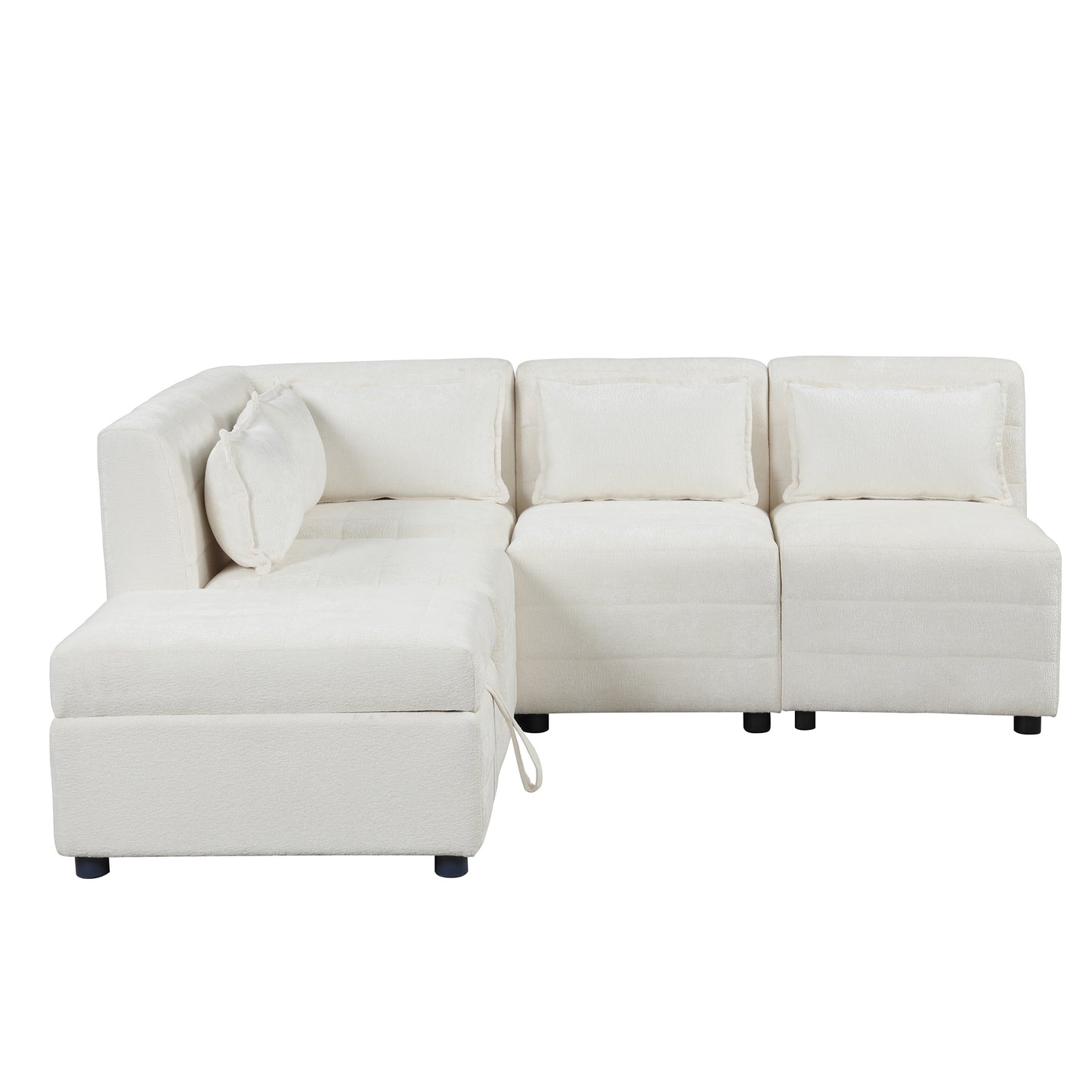 Lexi Sectional Sofa 5-seater Modular Couches with Storage Ottoman - Cream