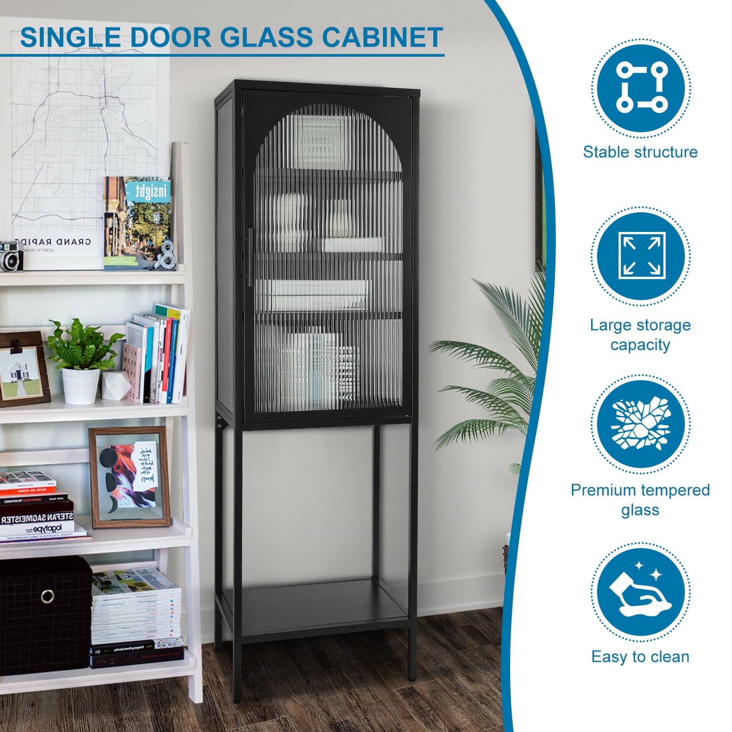 Tempered Glass High Cabinet - Black