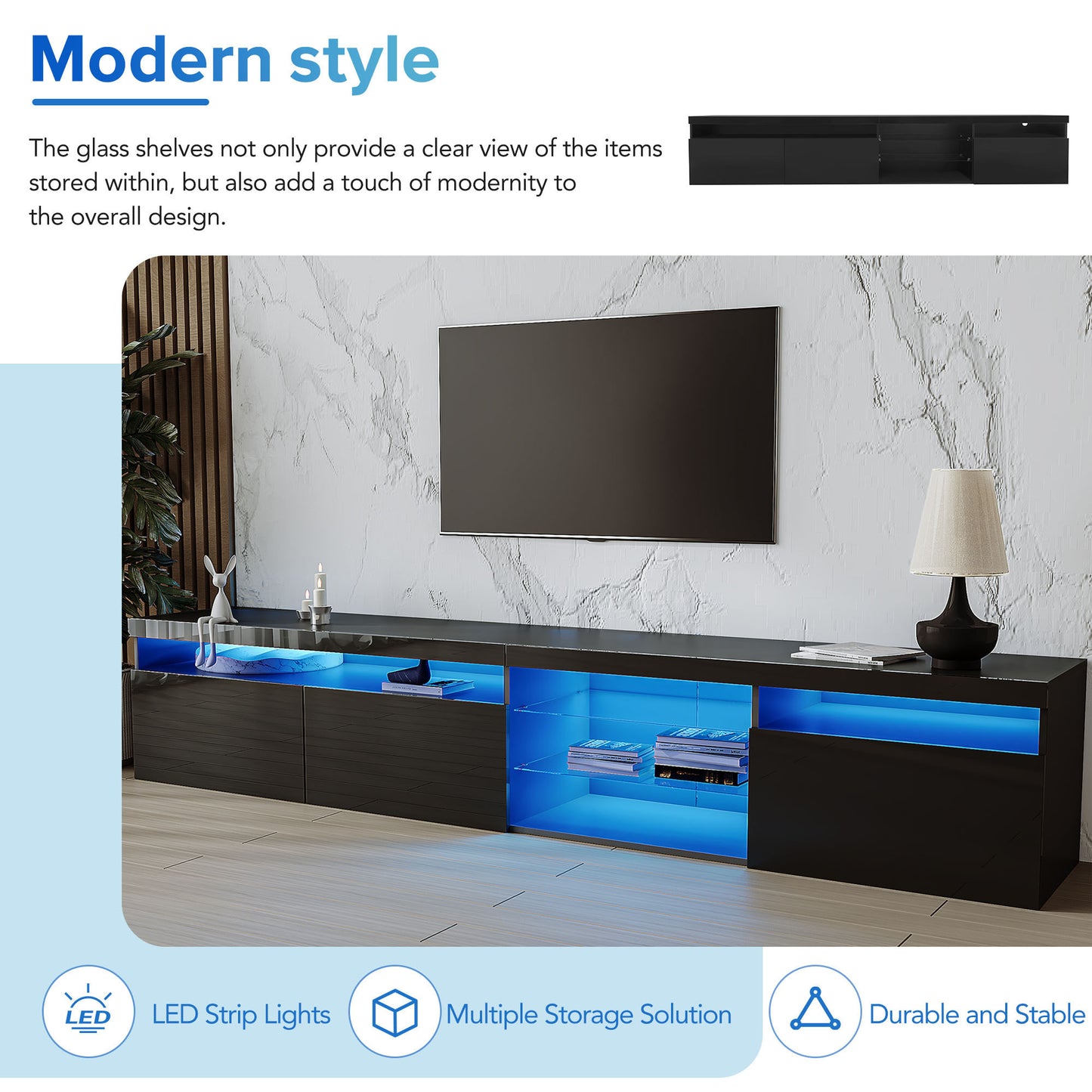 Ritz TV Stand with LED Color Changing Lights - Black